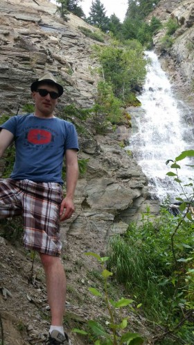 Clark at a waterfall near Prince George