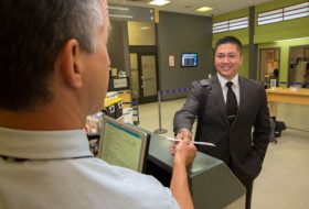 A business traveller at the airport