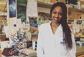 Fatimat in a lab at UNBC