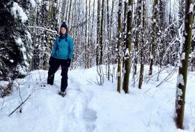 Snowshoeing in the forest