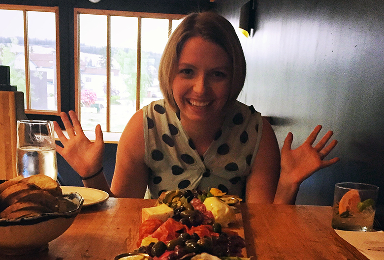 Krystin with her charcuterie board at Betulla Burning