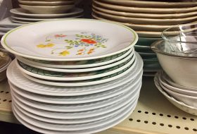 dishes on a shelf