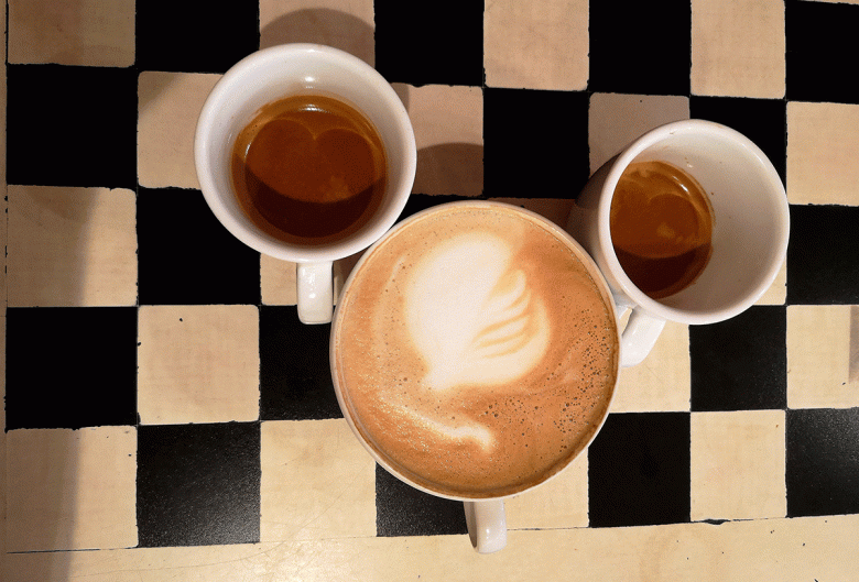 coffee on a checkered table