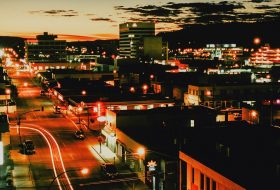 Downtown Prince George at night.