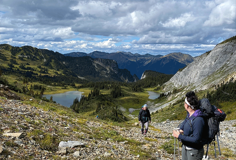 Women hiking Fang Mountain